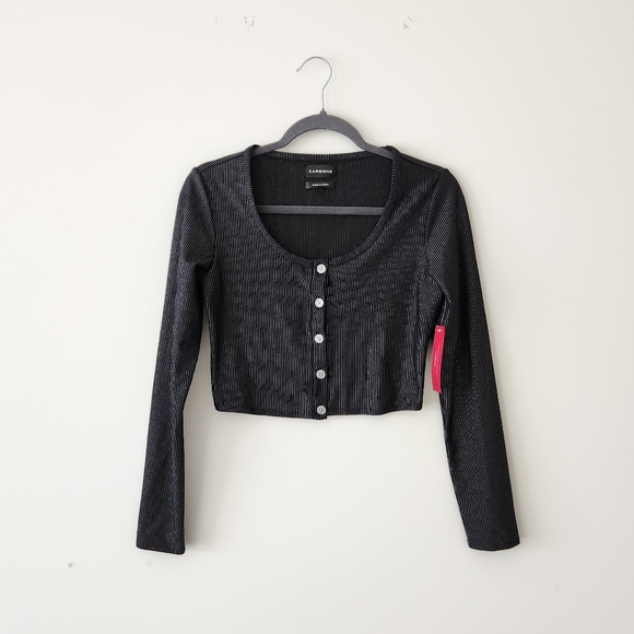 Carbon 38 Cropped Shimmer Stripe Cardigan Black Silver XS NWT NEW - Picture 7 of 12